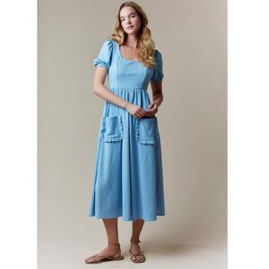 “The Priscilla” Blue Textured Pocket Detailed Midi Dress